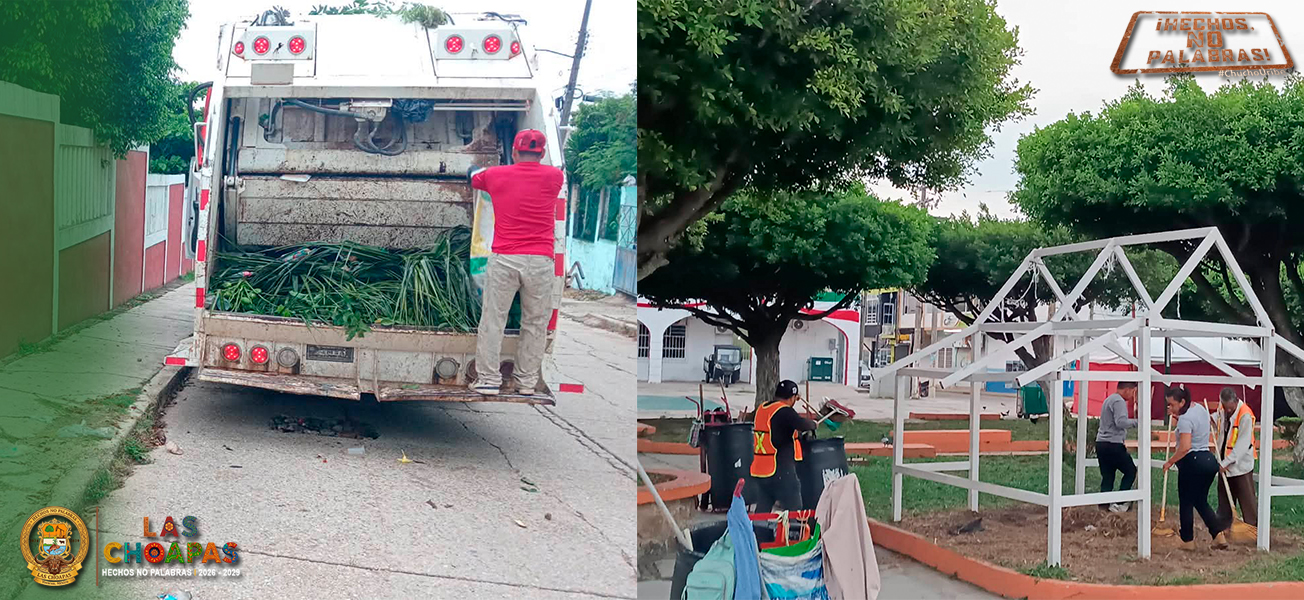 Limpia Pública realiza labores en calles, parques y libramientos de Las Choapas